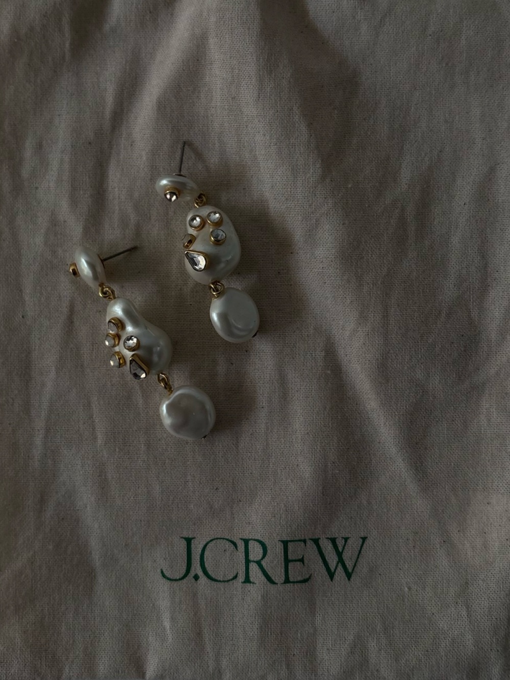 J. Crew Gold and White Pearl Cluster Drop Earrings